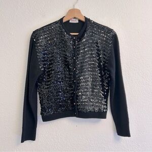 VTG Penrose Black Sequin-Covered Knit Button Cardigan, Size S